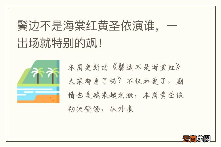 鬓边不是海棠红黄圣依演谁，一出场就特别的飒！