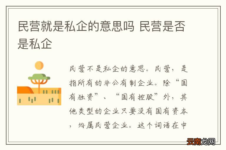民营就是私企的意思吗 民营是否是私企