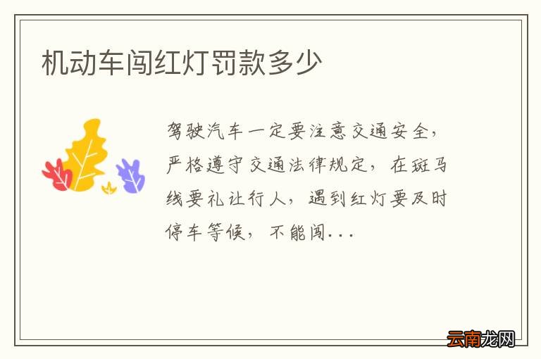 机动车闯红灯罚款多少