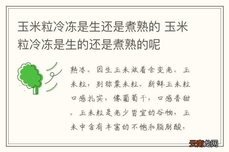 玉米粒冷冻是生还是煮熟的 玉米粒冷冻是生的还是煮熟的呢
