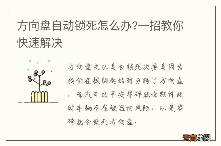方向盘自动锁死怎么办?一招教你快速解决