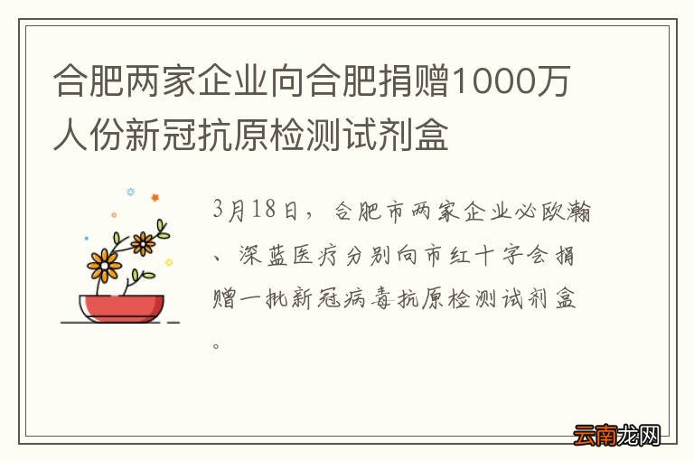 合肥两家企业向合肥捐赠1000万人份新冠抗原检测试剂盒
