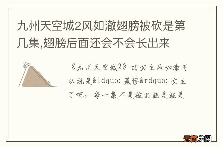 九州天空城2风如澈翅膀被砍是第几集,翅膀后面还会不会长出来