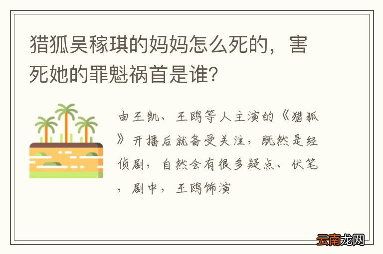 猎狐吴稼琪的妈妈怎么死的，害死她的罪魁祸首是谁？
