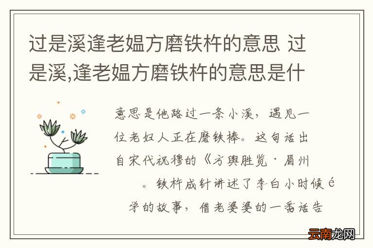 过是溪逢老媪方磨铁杵的意思 过是溪,逢老媪方磨铁杵的意思是什么