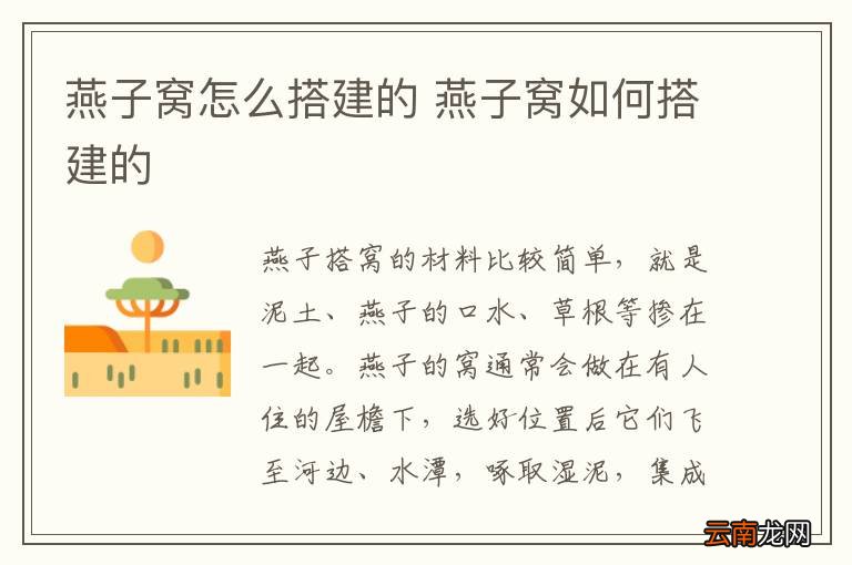 燕子窝怎么搭建的 燕子窝如何搭建的