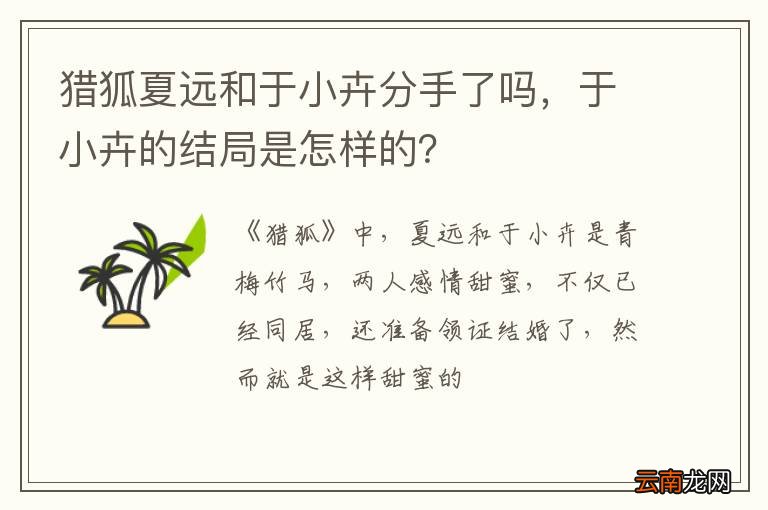 猎狐夏远和于小卉分手了吗，于小卉的结局是怎样的？