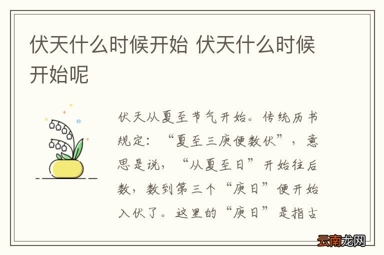 伏天什么时候开始 伏天什么时候开始呢
