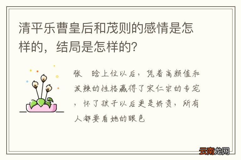 清平乐曹皇后和茂则的感情是怎样的，结局是怎样的？