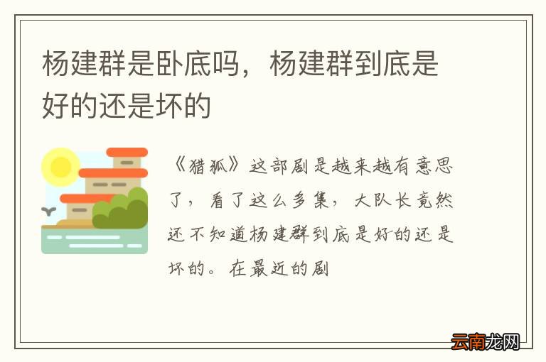 杨建群是卧底吗，杨建群到底是好的还是坏的