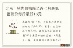 北京：猪肉价格降至近七月最低 批发价每斤最低16元