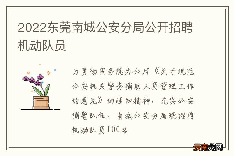 2022东莞南城公安分局公开招聘机动队员