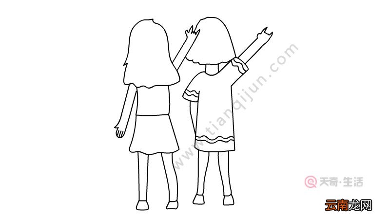 闺蜜二人背影简笔画