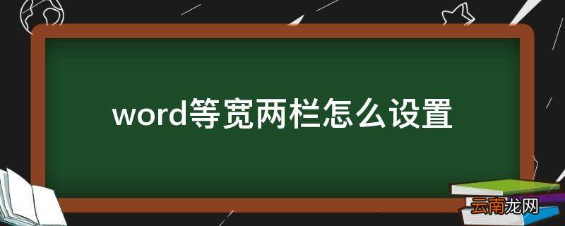 word等宽两栏怎么设置