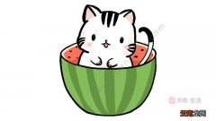 小猫西瓜简笔画怎么画可爱