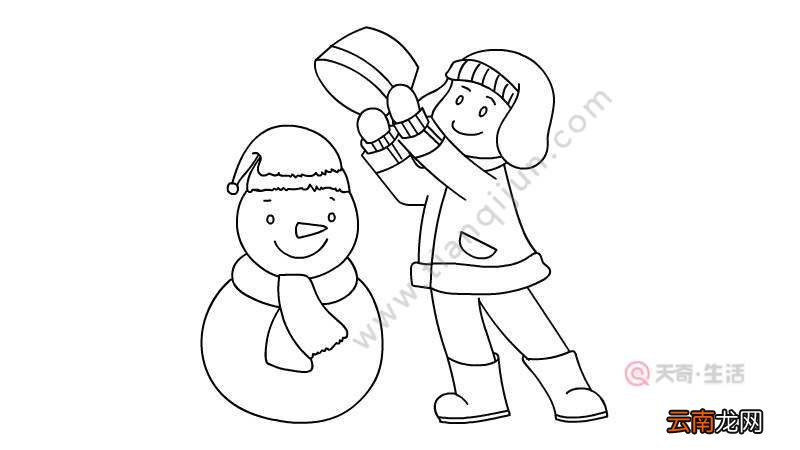 小孩堆雪人简笔画