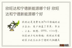 欣旺达和宁德新能源哪个好 欣旺达和宁德新能源哪个好