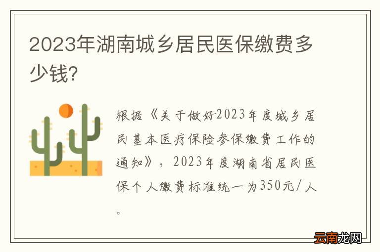 2023年湖南城乡居民医保缴费多少钱？